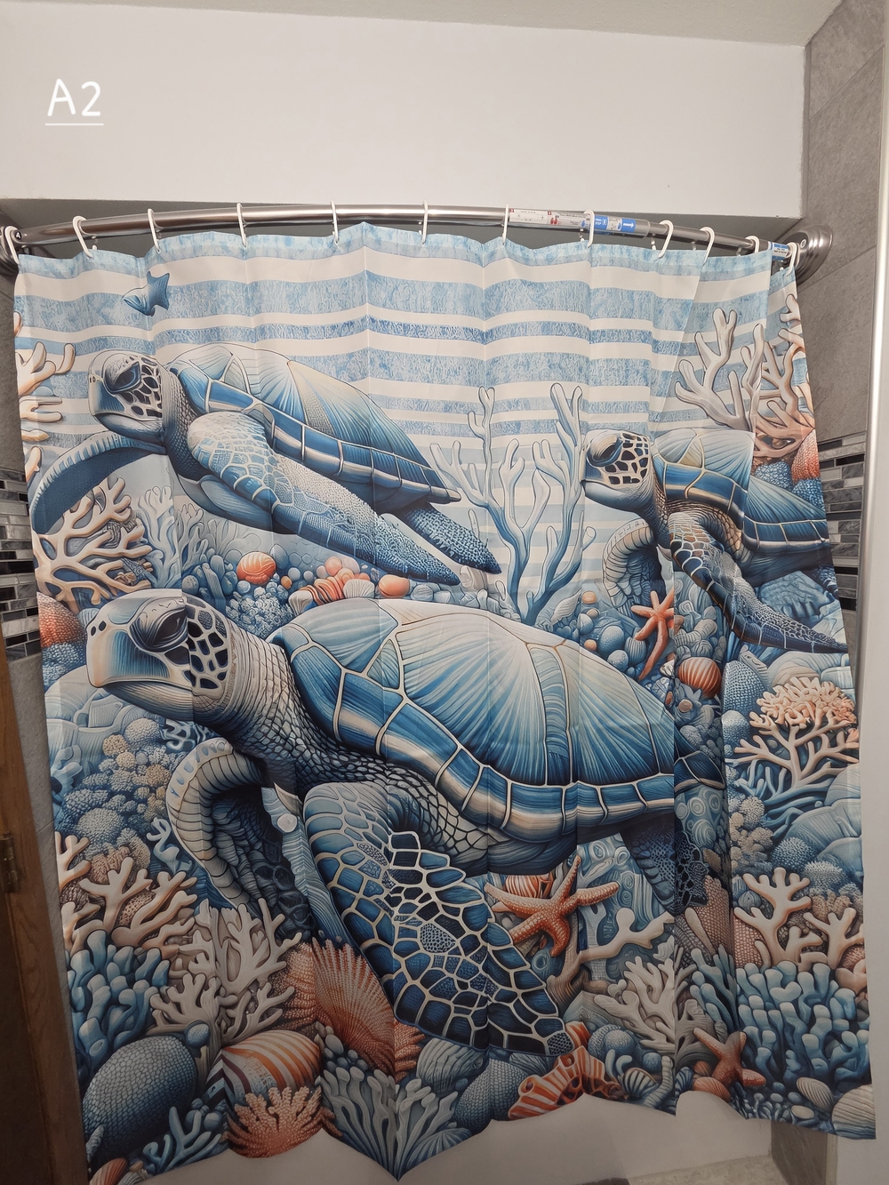 NWOT Blue Sea Turtle Fabric Water Resistant Shower Curtain - Home Bath